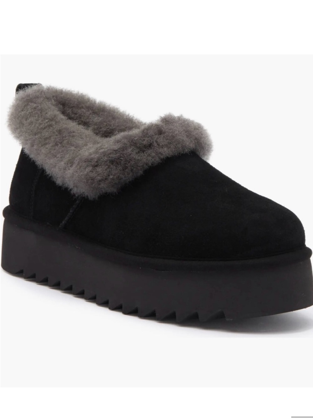UGG Nita Genuine Shearling Platform Slippers Black Gray Size 7 NWOT